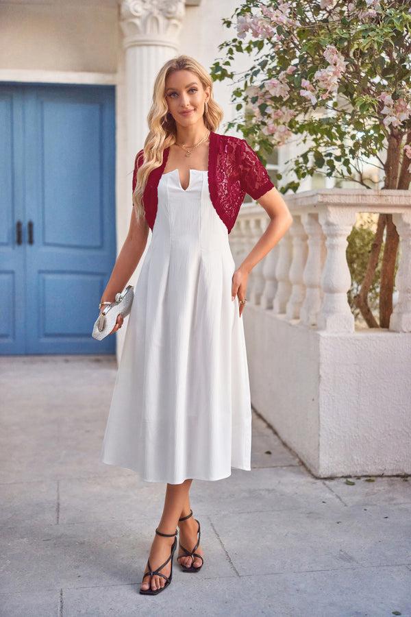 Kate Aspen Lace Bolero Short Sleeve Open Front Irregular Hem Shrug