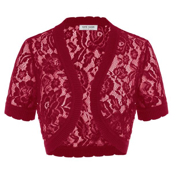 Kate Aspen Lace Bolero Short Sleeve Open Front Irregular Hem Shrug