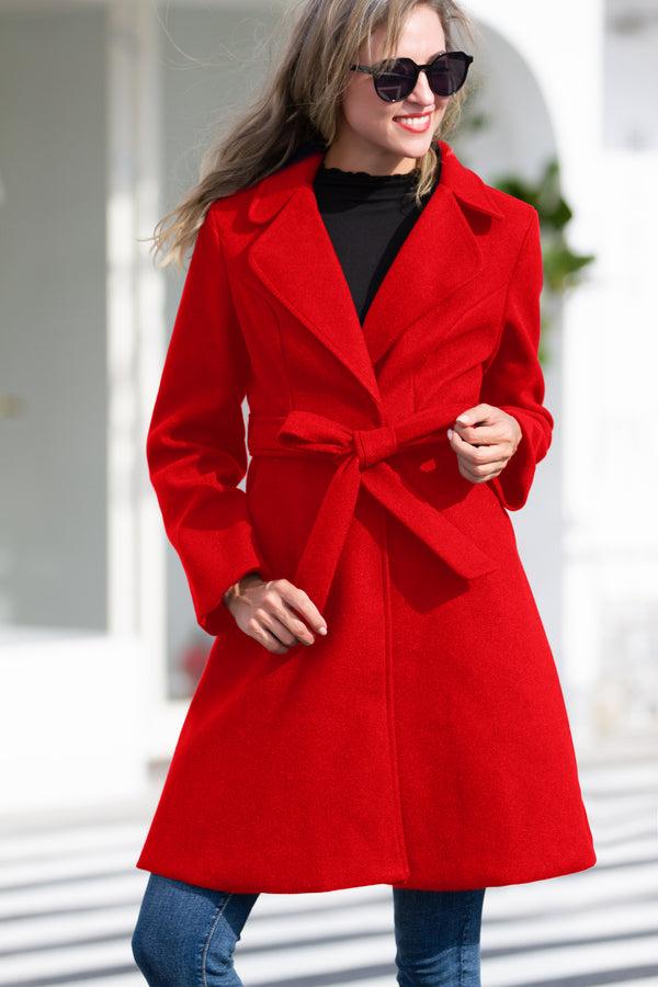 Kate Aspen Lapel Collar Overcoat With Belt One-Button A-Line Coat