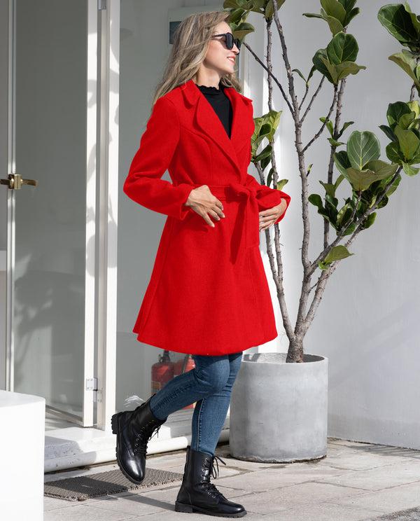 Kate Aspen Lapel Collar Overcoat With Belt One-Button A-Line Coat