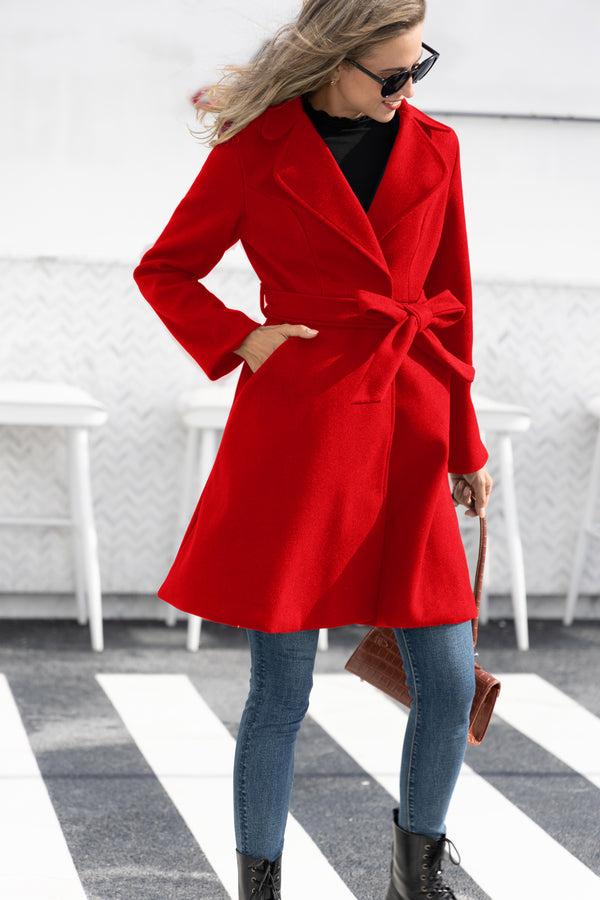 Kate Aspen Lapel Collar Overcoat With Belt One-Button A-Line Coat