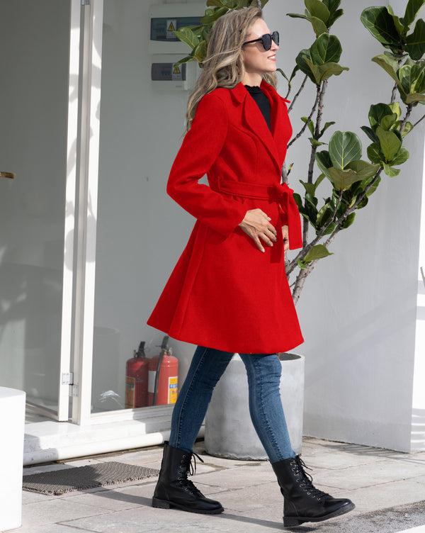 kate aspen Lapel Collar Overcoat with Belt One-Button A-Line Coat