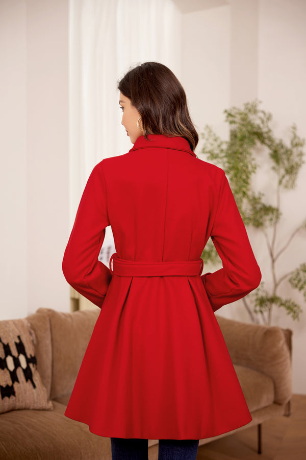 Kate Aspen Lapel Collar Peacoat With Belt Above Knee Double Breasted Overcoat