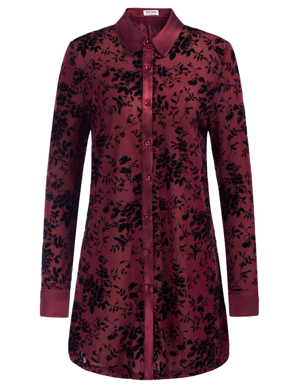 Kate Aspen Long Sleeve Lapel Collar See-Through Mesh Fabric Cover-Up Shirt