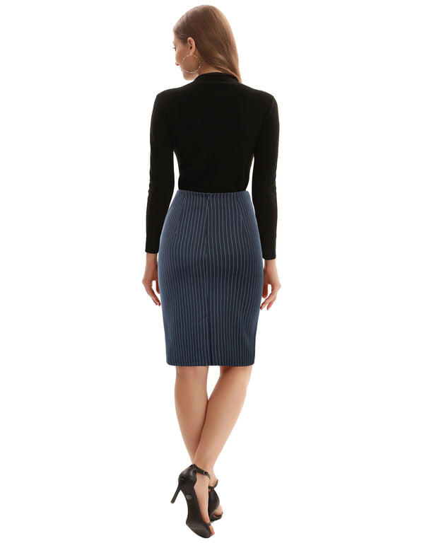 Kate Aspen Pinstripe Bodycon Skirt OL Lady High Waist Hips-Wrapped Skirt