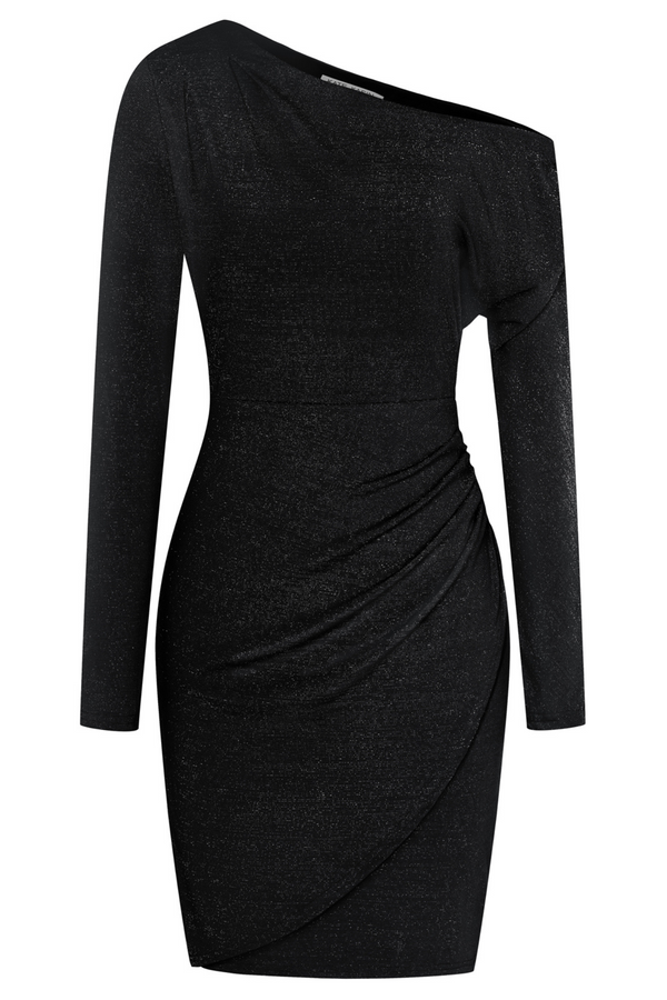 Kate Aspen Ruched Party Dress Long Sleeve Oblique Neck Bodycon Dress