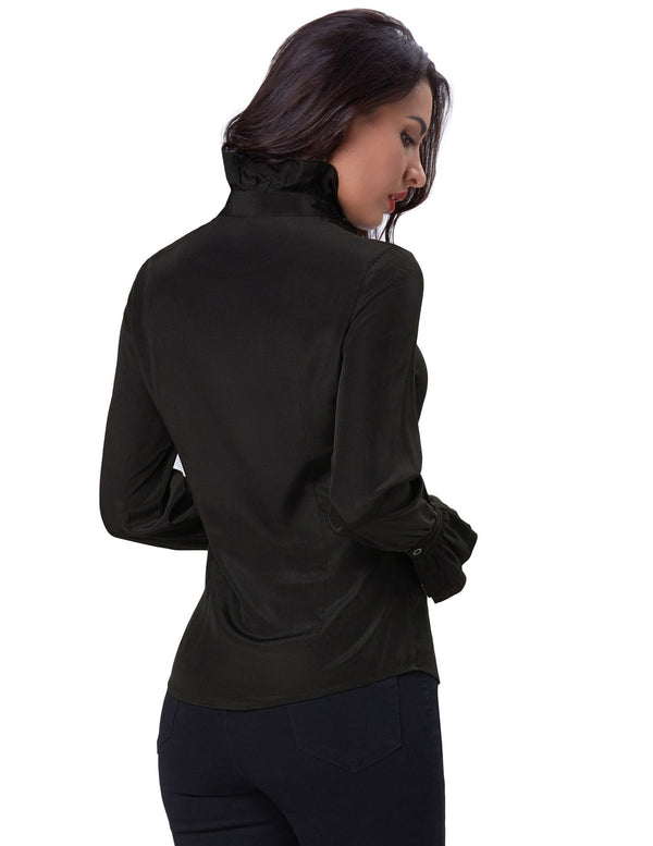 Kate Aspen Ruffles Decorated Shirt Tops Medieval Long Sleeve Stand Collar