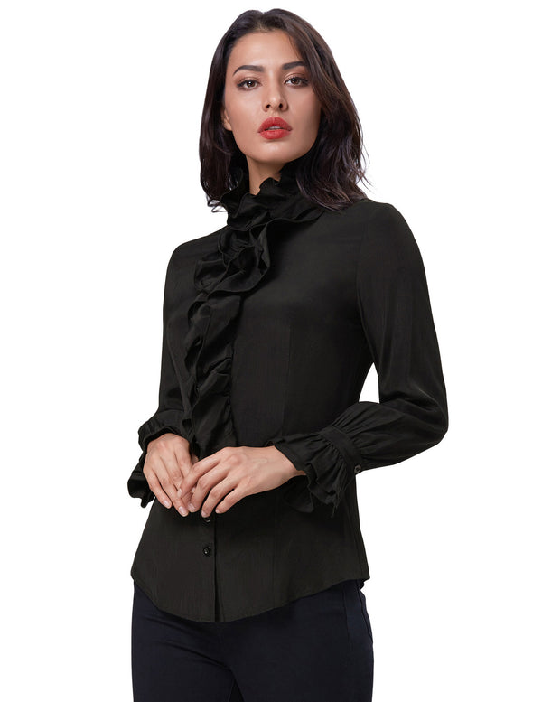 kate aspen Ruffles Decorated Shirt Tops Medieval Long Sleeve Stand Collar