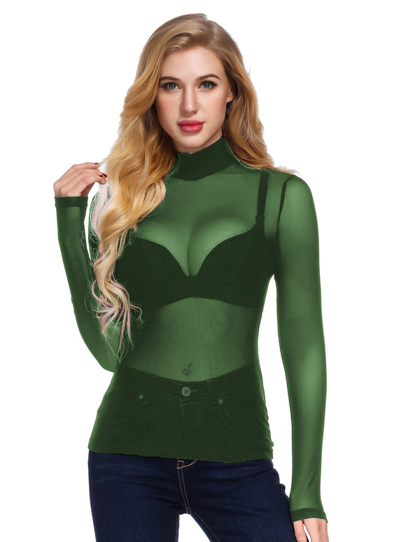 Kate Aspen See-Through Mesh Sheer Long Sleeve Blouse Club-wear