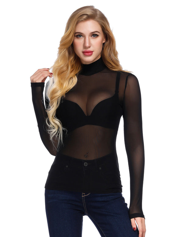 kate aspen See-Through Mesh Sheer Long Sleeve Blouse Club-wear