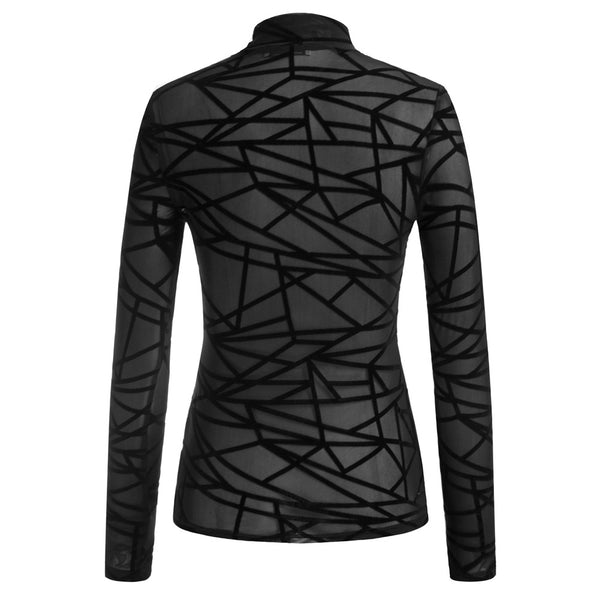 Kate Aspen See-Through Mesh Sheer Long Sleeve Tops Blouse Club-wear