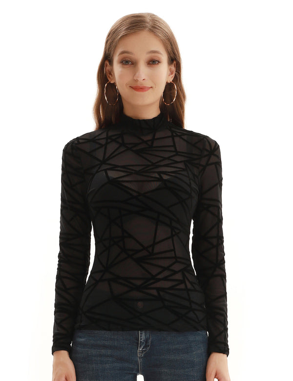 Kate Aspen See-Through Mesh Sheer Long Sleeve Tops Blouse Club-wear