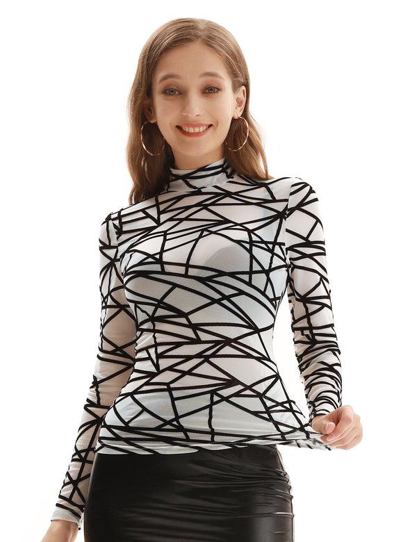 kate aspen See-Through Mesh Sheer Long Sleeve Tops Blouse Club-wear