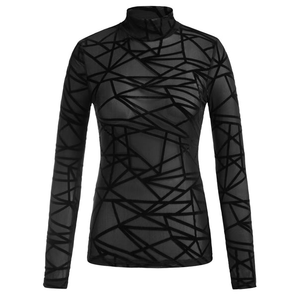 Kate Aspen See-Through Mesh Sheer Long Sleeve Tops Blouse Club-wear