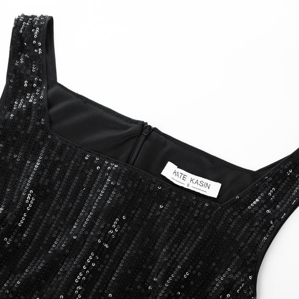 Kate Aspen Sequined Party Dress Sleeveless Square Neck Above Knee Bodycon Dress
