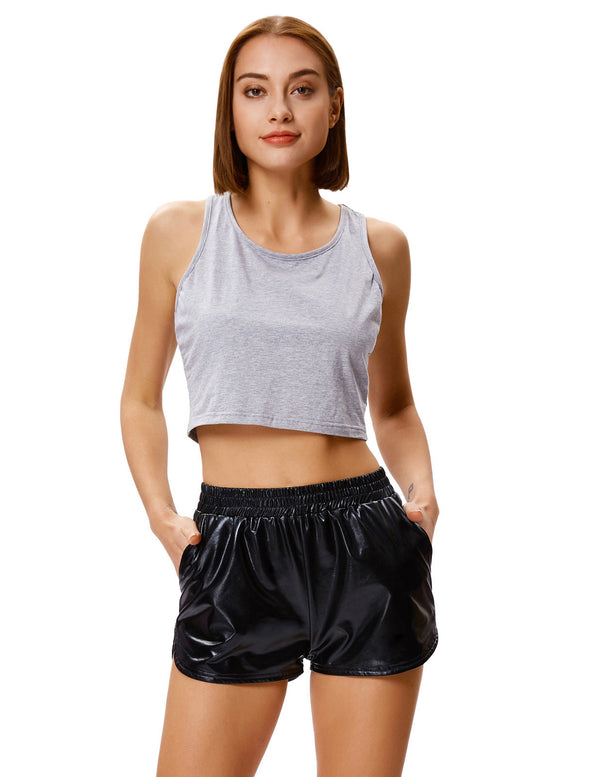 kate aspen Sexy Women’s Shinny Elastic Waist Metallic Hot Shorts Yoga Pants