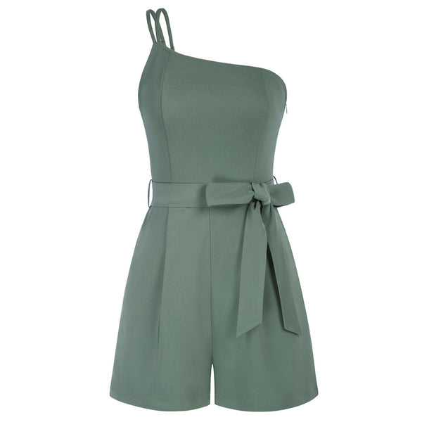 Kate Aspen Shoulder Romper With Belt Dual Strap Smocked Back Playsuit