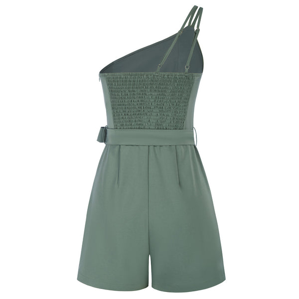 Kate Aspen Shoulder Romper With Belt Dual Strap Smocked Back Playsuit
