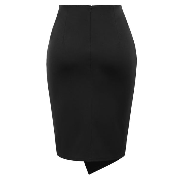 Kate Aspen Solid Color Asymmetrical Wrap Front Stretchy Bodycon Pencil Skirt