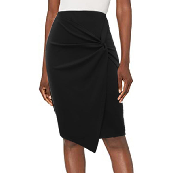Kate Aspen Solid Color Asymmetrical Wrap Front Stretchy Bodycon Pencil Skirt