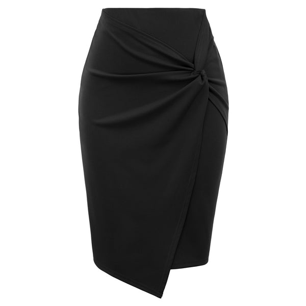 kate aspen Solid Color Asymmetrical Wrap Front Stretchy Bodycon Pencil Skirt