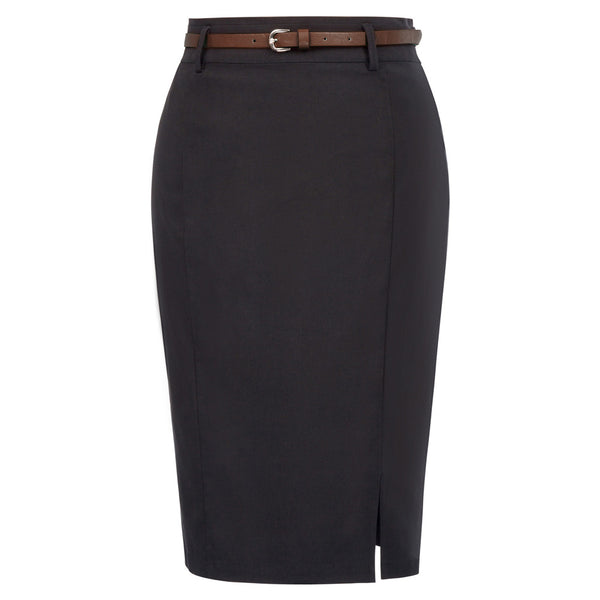 Kate Aspen Solid Color Slim Belt Bodycon Pencil SkirtKnee Length Skirt