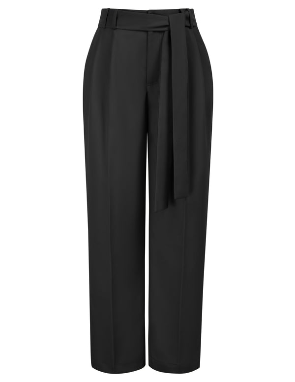 Kate Aspen Straight Leg Pants High Waist Belt Decorated Trousers