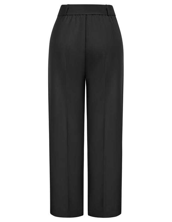 Kate Aspen Straight Leg Pants High Waist Belt Decorated Trousers