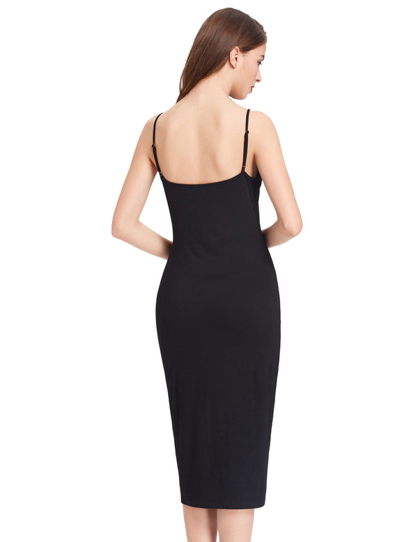 Kate Aspen Stretch Spaghetti Strap Plain Long Tank Top Slim Bodycon Mini Dress