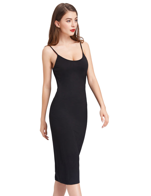 Kate Aspen Stretch Spaghetti Strap Plain Long Tank Top Slim Bodycon Mini Dress