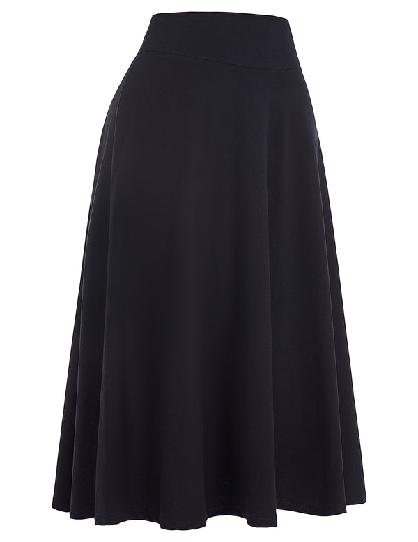 Kate Aspen Stretchy Cotton High Waist A-line Flared Skirt Midi Skirt
