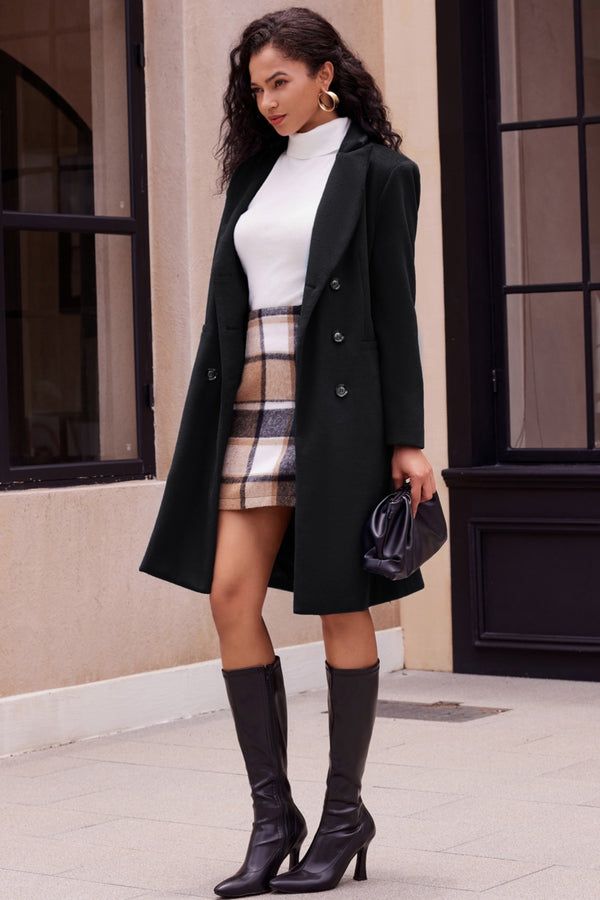 Kate Aspen Trench Coats For Women 2023 Winter Faux Wool Notch Lapel Double-Breasted Long Peacoat With Slit Pockets