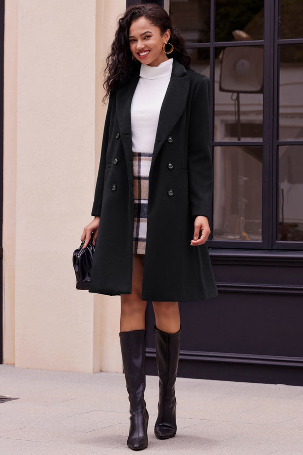 kate aspen Trench Coats for Women 2023 Winter Faux Wool Notch Lapel Double-Breasted Long Peacoat with Slit Pockets