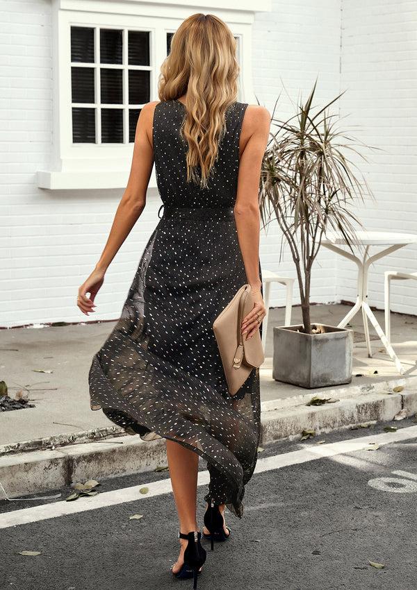 Kate Aspen Women Ankle Length Party Dress Sleeveless Surplice V-Neck Flared A-Line Dress