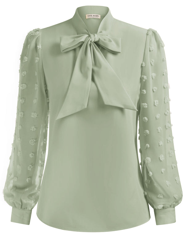Kate Aspen Women Bow-Knot Decorated Shirt Pullover Long Sleeves V-Neck Tops