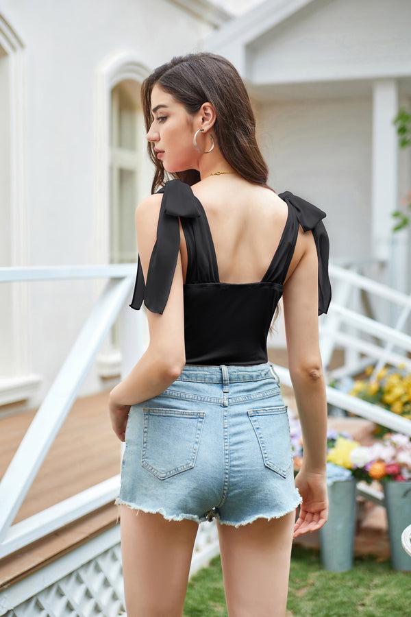 Kate Aspen Women Chiffon Patchwork Bodysuit Sleeveless Snap-Button Crotch Teddy