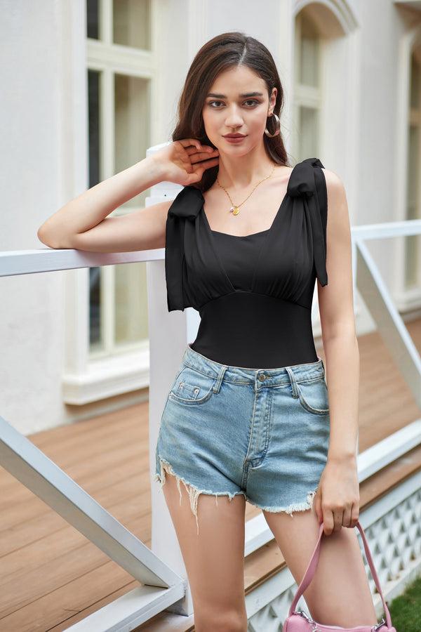 kate aspen Women Chiffon Patchwork Bodysuit Sleeveless Snap-Button Crotch Teddy