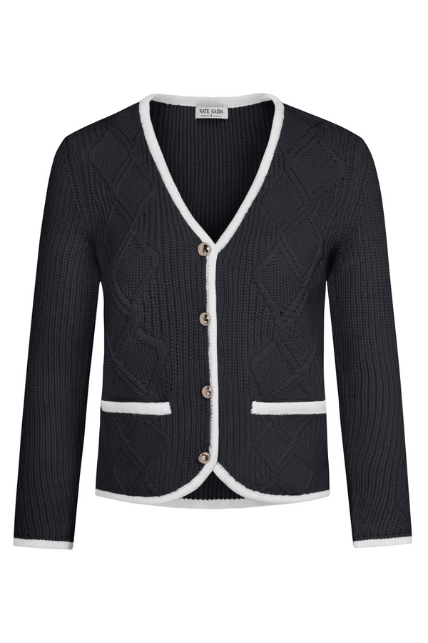 kate aspen Women Contrast Color Cardigan Long Sleeve V-Neck Button-up Sweater