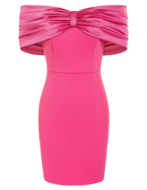 Kate Aspen Women Contrast Fabric Party Dress Off Shoulder Mid-Thigh Bodycon Dress