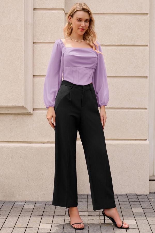 Kate Aspen Women Corset Tops Sheer Long Sleeve Blouse Crop Tops Off The Shoulder Shirts Square Neck Fall Blouses 2023