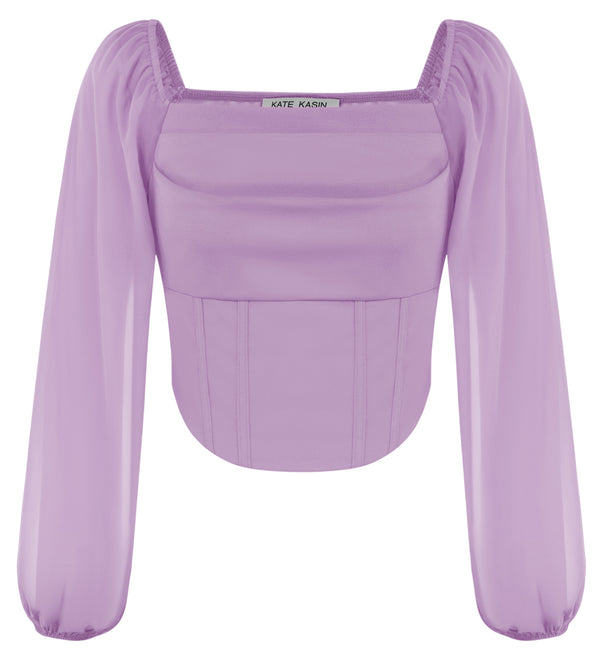 Kate Aspen Women Corset Tops Sheer Long Sleeve Blouse Crop Tops Off The Shoulder Shirts Square Neck Fall Blouses 2023