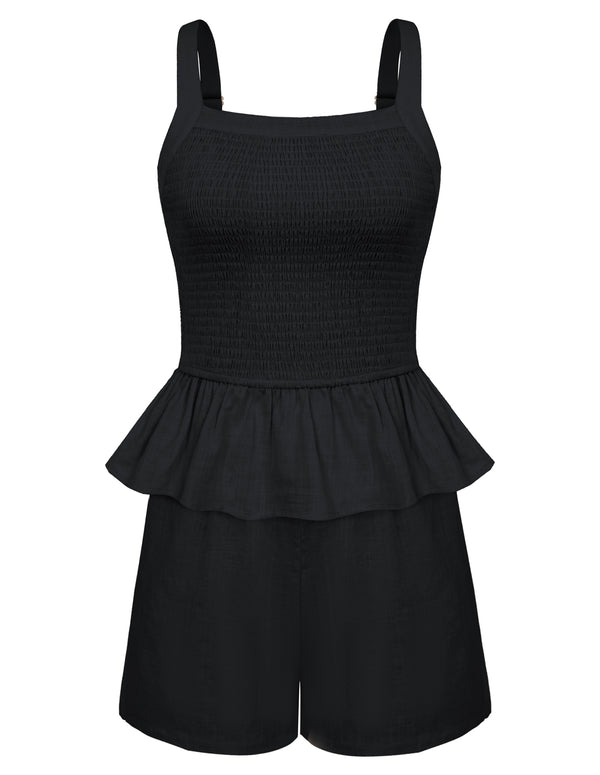 kate aspen Women Cotton Outfits Casual Square Neck Smocked Tops+Elastic Waist Shorts