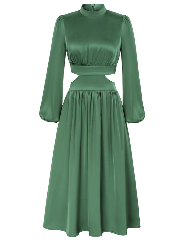 Kate Aspen Women Cut-out Waist Dress Long Sleeve Half High-Neck Elastic Waist Dress