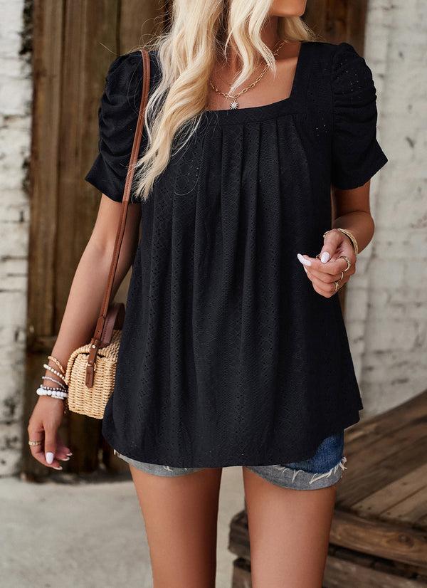 Kate Aspen Women Hollowed-out Tops Casual Short Sleeve Square Neck Pullover Tops