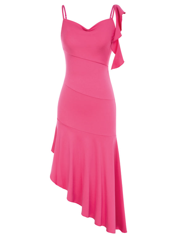 Kate Aspen Women Irregular Hem Party Dress Spaghetti Straps Cowl Neck Bodycon Dress