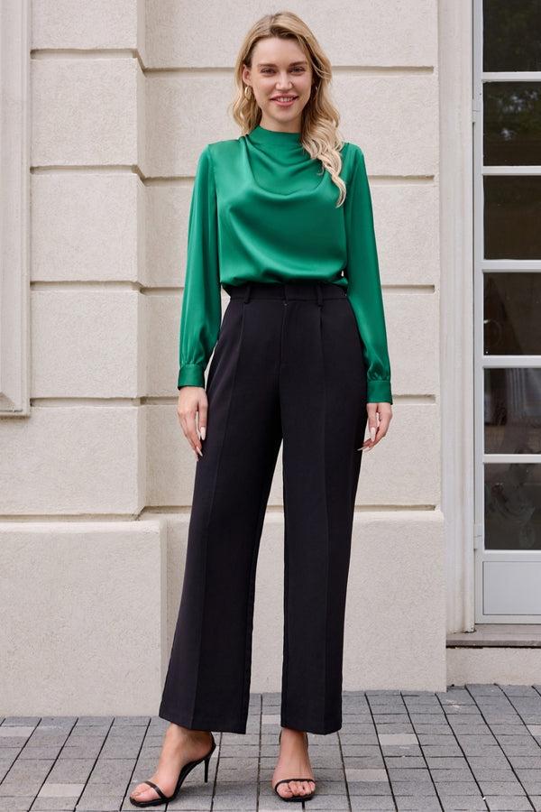 Kate Aspen Women Keyhole Back Blouse OL Long Sleeve Half High Neck Pullover Tops