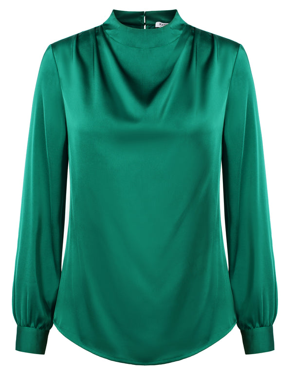 Kate Aspen Women Keyhole Back Blouse OL Long Sleeve Half High Neck Pullover Tops