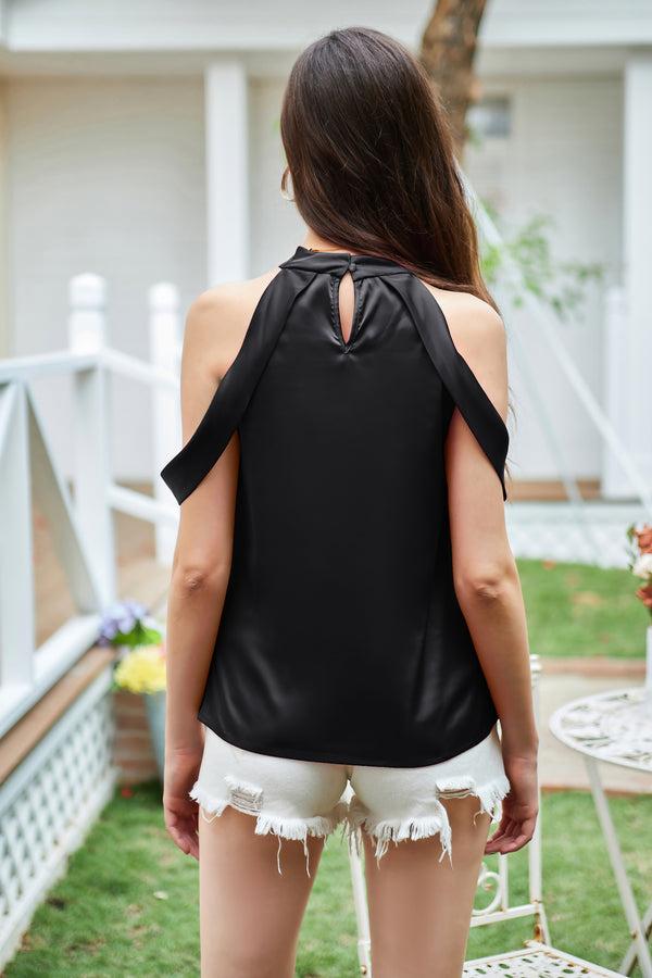 Kate Aspen Women Knotted Halterneck Tops Loose Fit Comfy Keyhole Back Pullover Tops