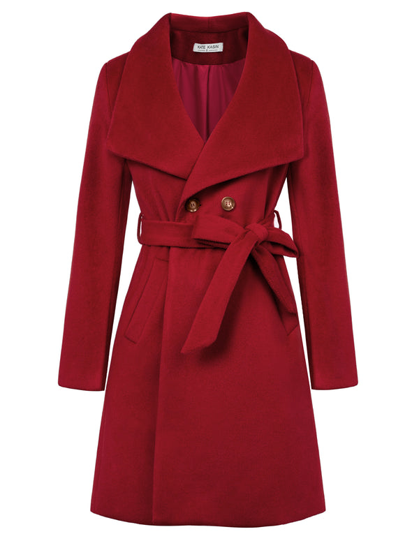 Kate Aspen Women Lapel Collar Peacoat Casual Double Breasted Above Knee Overcoat