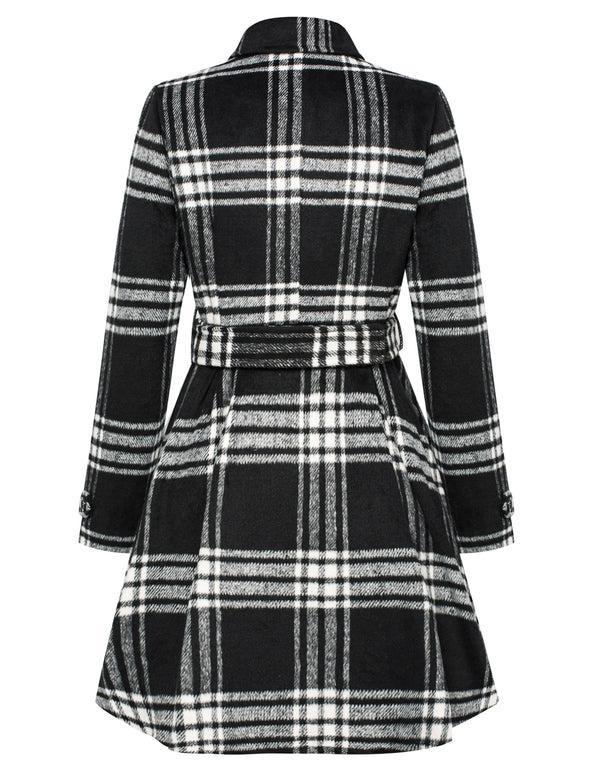 Kate Aspen Women Plaided Peacoat Lapel Collar Double Breasted Above Knee Overcoat